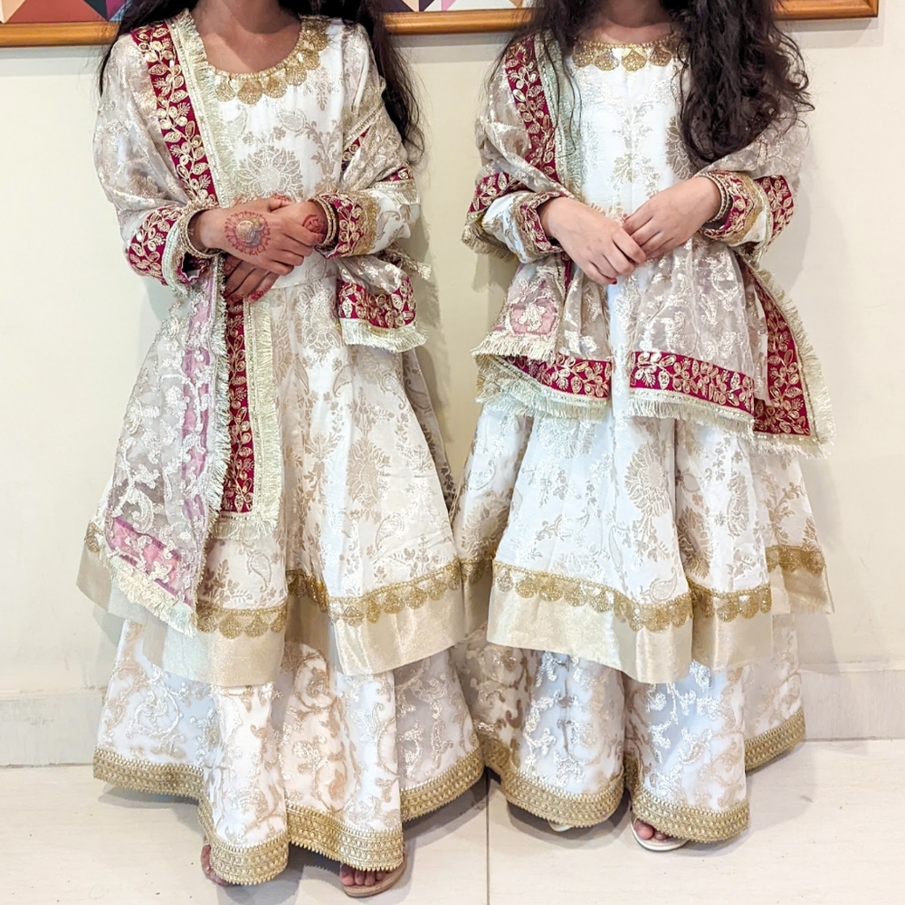 Kids Girls 3-Piece Stitched Pakistani Sharara Style Outfit, 6-8 Years - Picture 13 of 13